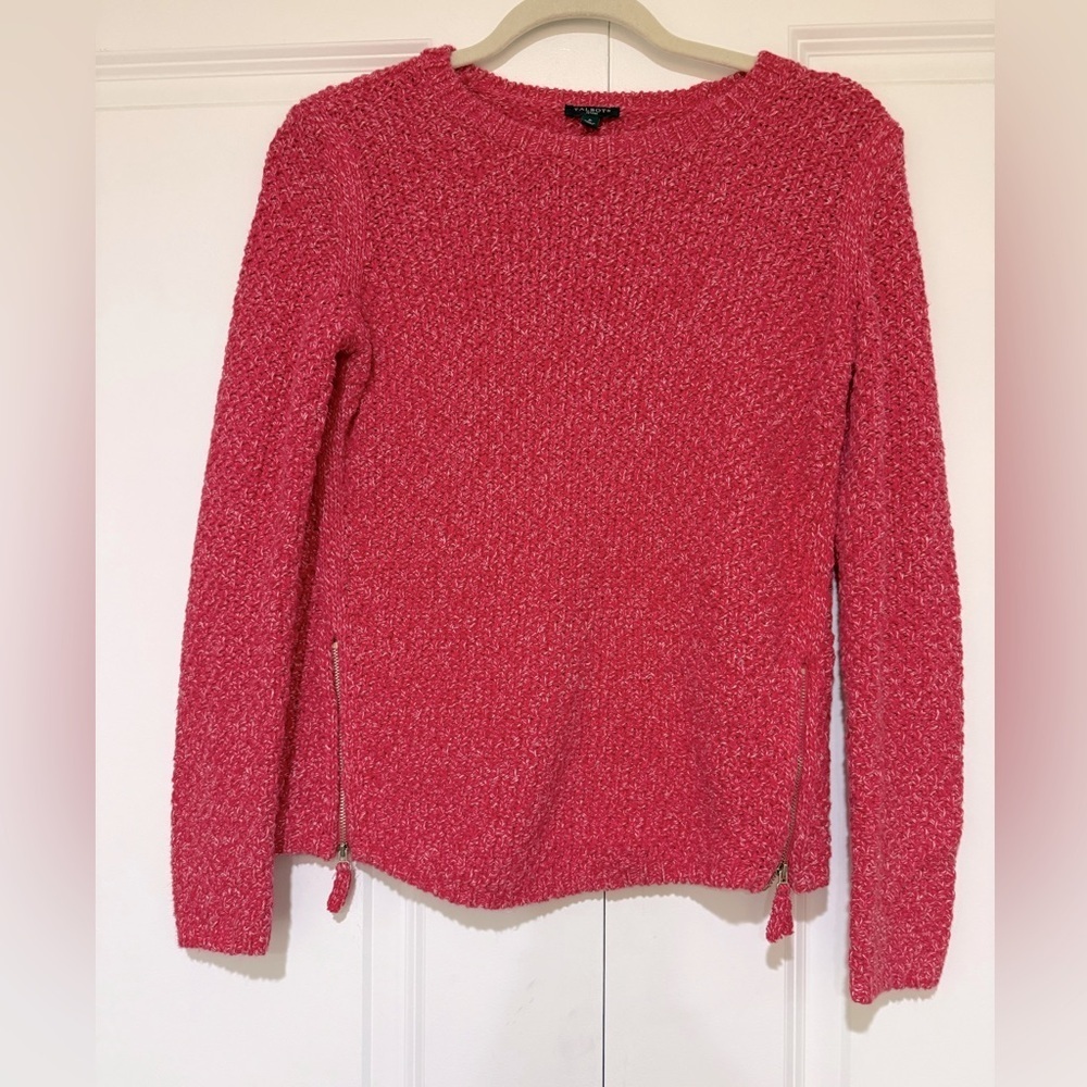 Talbots Soft Chunky Knit 100% Cotton Side Zip Sweater like new